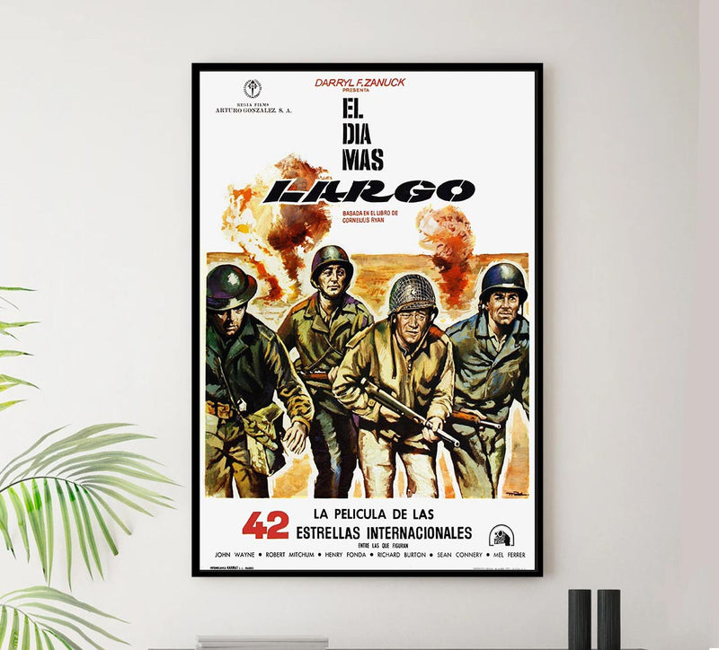 The Longest Day 1962 - Spanish v2 - Robert Mitchum - Vintage Classic Movie Poster