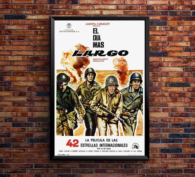 The Longest Day 1962 - Spanish v2 - Robert Mitchum - Vintage Classic Movie Poster