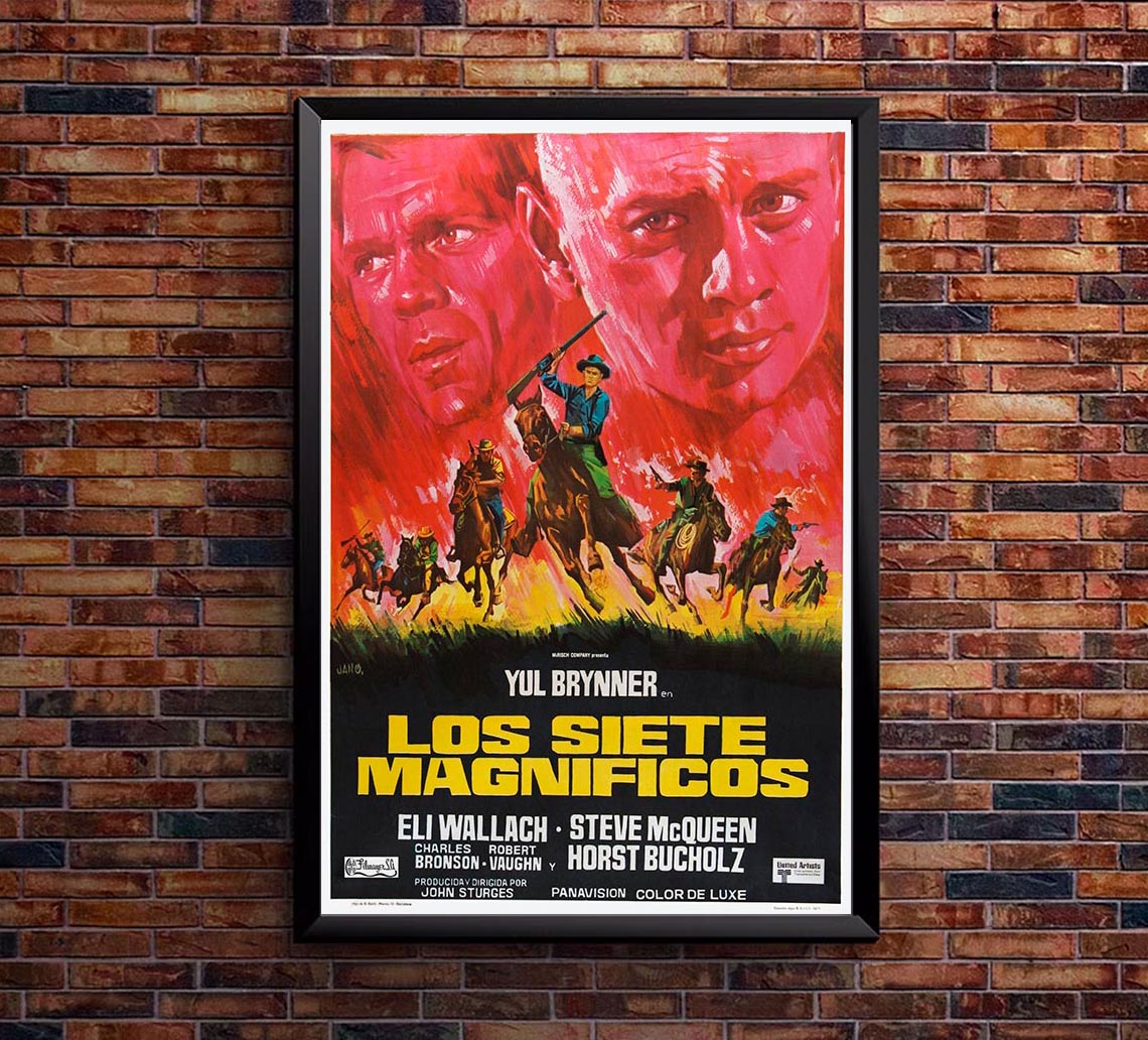 The Magnificent Seven 1960 - Spanish - Steve McQueen - Vintage Classic Movie Poster