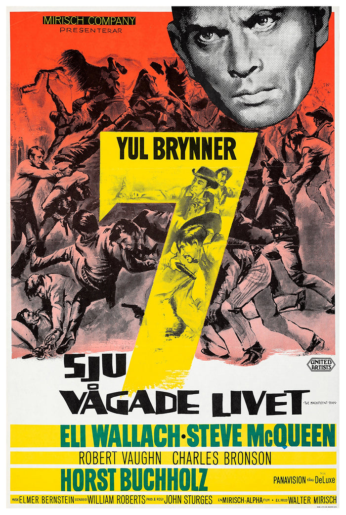 The Magnificent Seven 1960 - Charles Bronson - Sweden - Classic Movie Poster