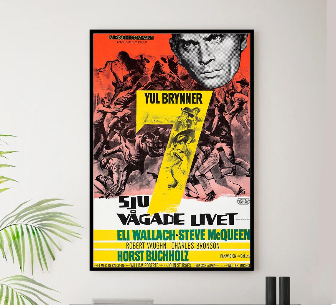 The Magnificent Seven 1960 - Sweden - Steve McQueen - Vintage Classic Movie Poster