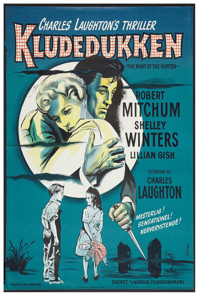 The Night of the Hunter 1955 - Robert Mitchum - Vintage Classic Movie Poster