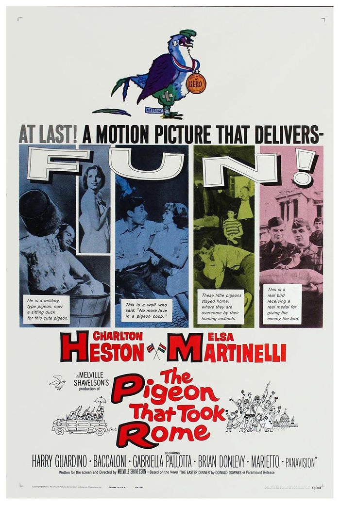 The Pigeon That Took Rome 1962 - Charlton Heston - Vintage Classic Movie Poster