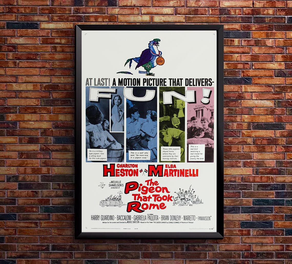 The Pigeon That Took Rome 1962 - Charlton Heston - Vintage Classic Movie Poster