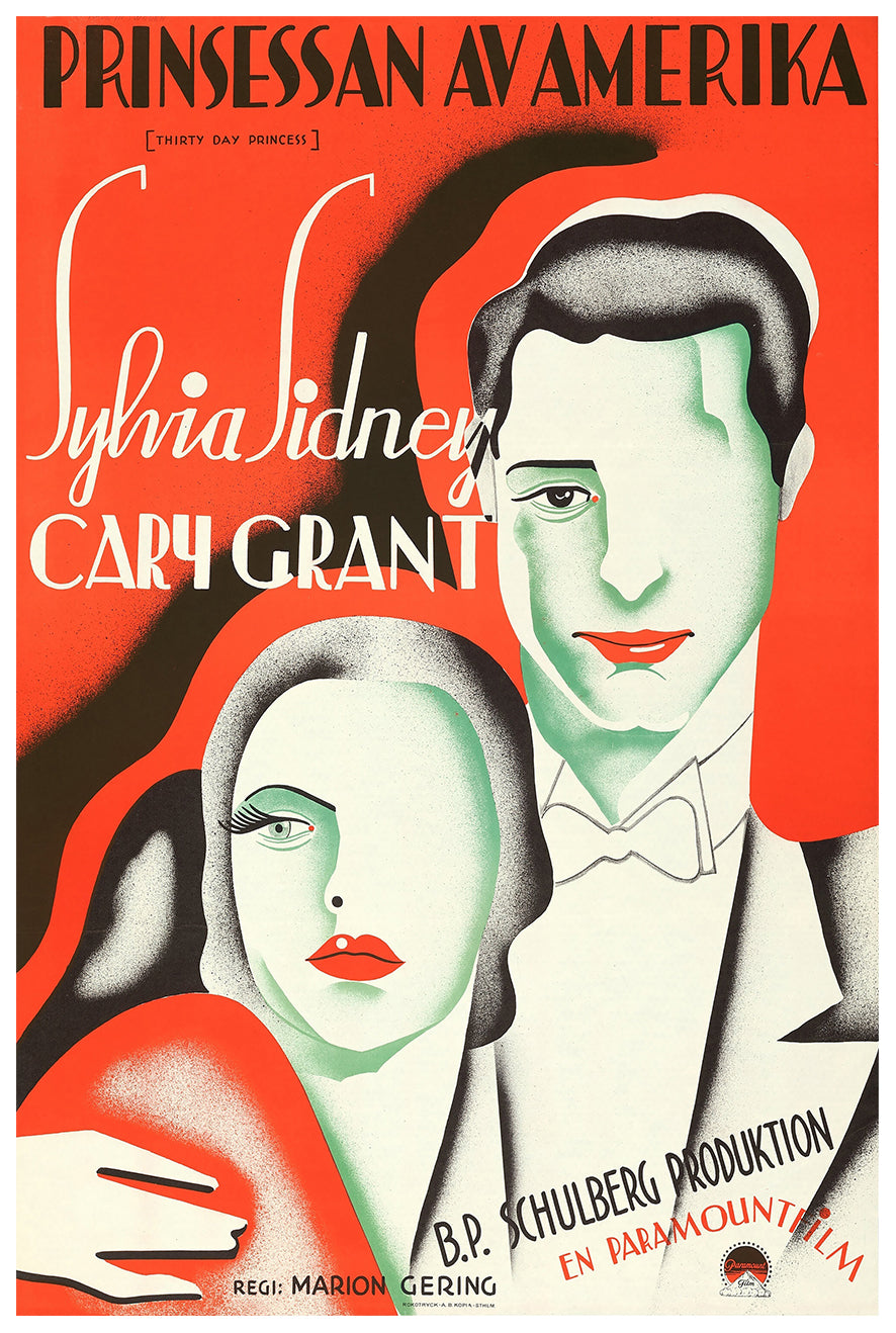 Thirty Day Princess 1934 - Cary Grant - Sweden - Classic Movie Poster