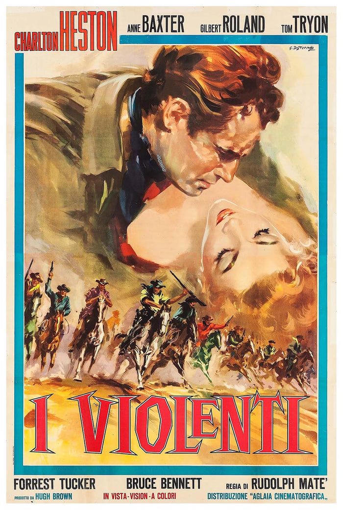 Three Violent People 1956 - Italian - Charlton Heston - Vintage Classic Movie Poster