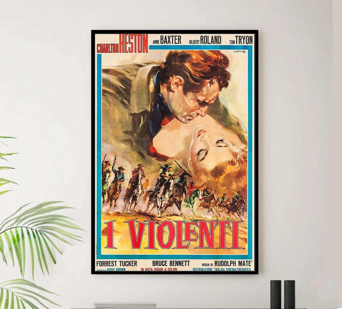 Three Violent People 1956 - Italian - Charlton Heston - Vintage Classic Movie Poster