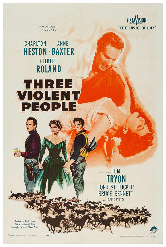 Three Violent People 1956 - Charlton Heston - Vintage Classic Movie Poster