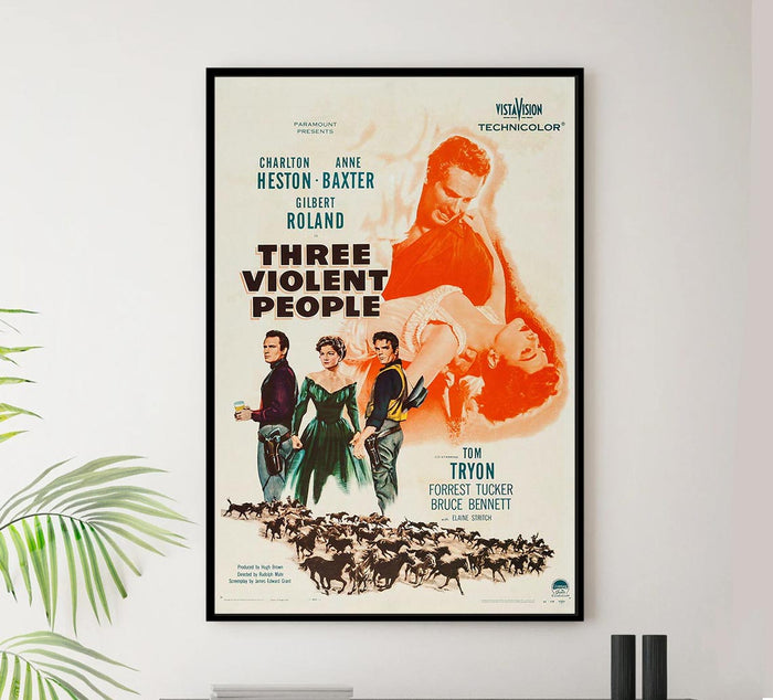 Three Violent People 1956 - Charlton Heston - Vintage Classic Movie Poster