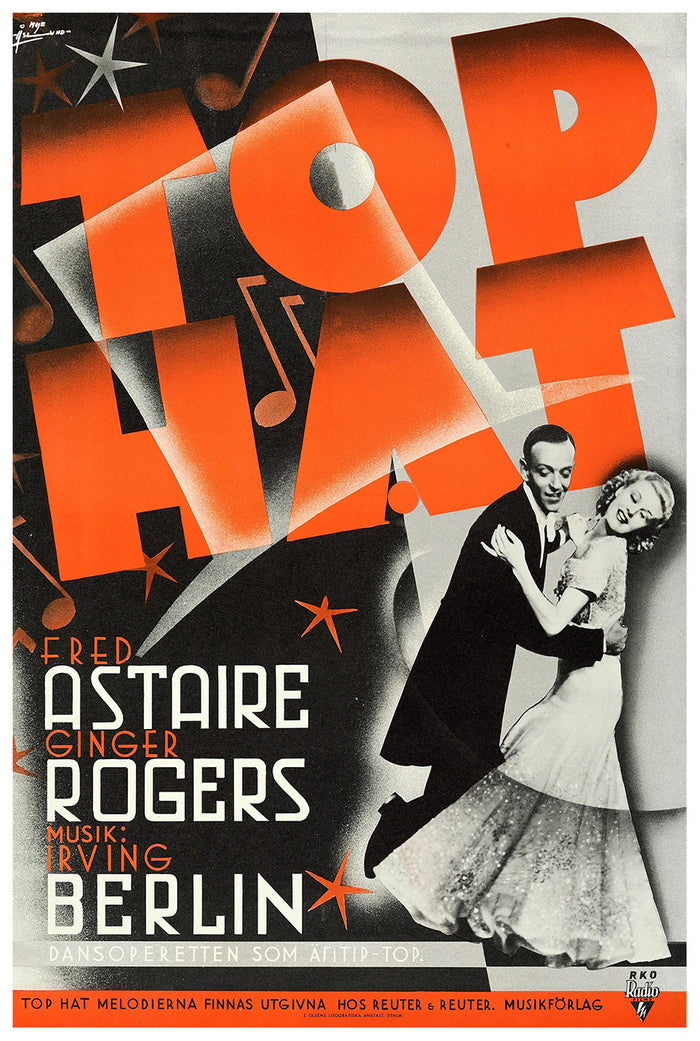 Top Hat 1935 - Fred Astaire - Sweden - Classic Movie Poster