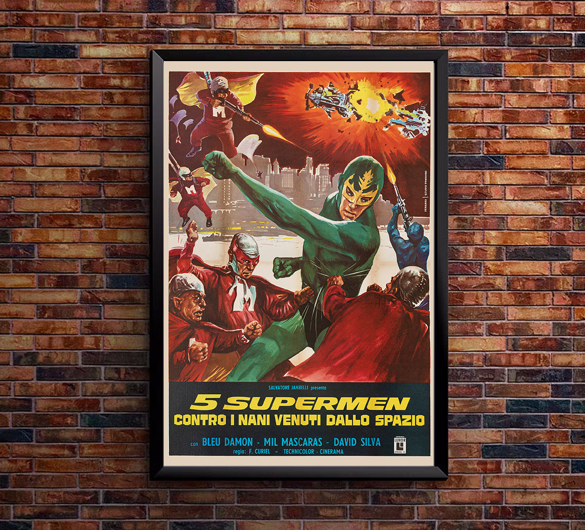 Five Supermen - Blue Demon - Mil Mascaras - Lucha Mexican Wrestling Poster