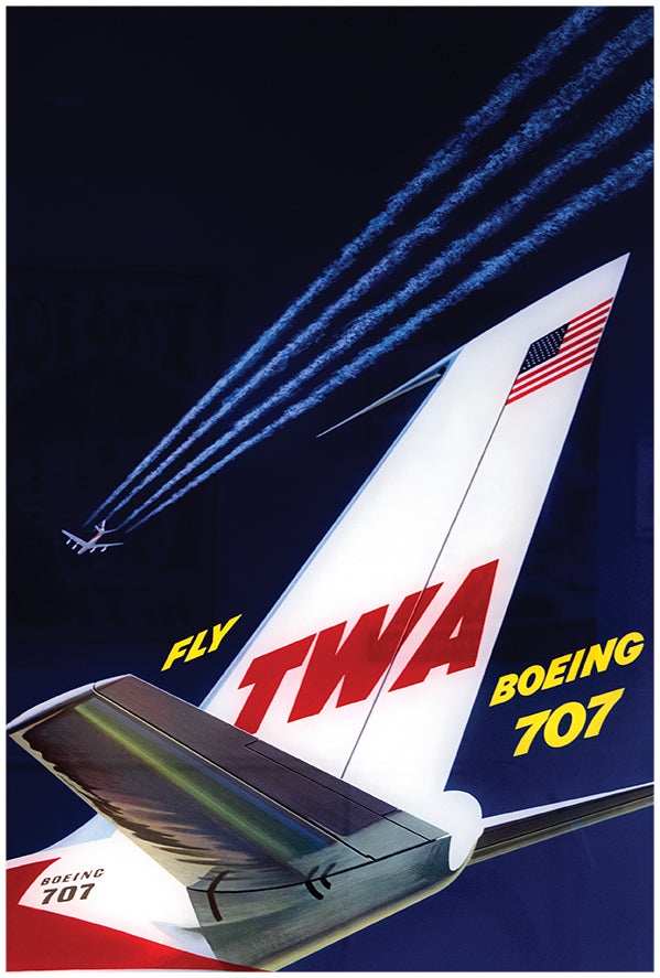 TWA Airways - Boeing 707 - Vintage Travel Poster