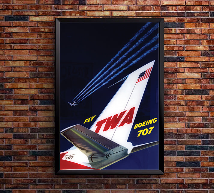 TWA Airways - Boeing 707 - Vintage Travel Poster