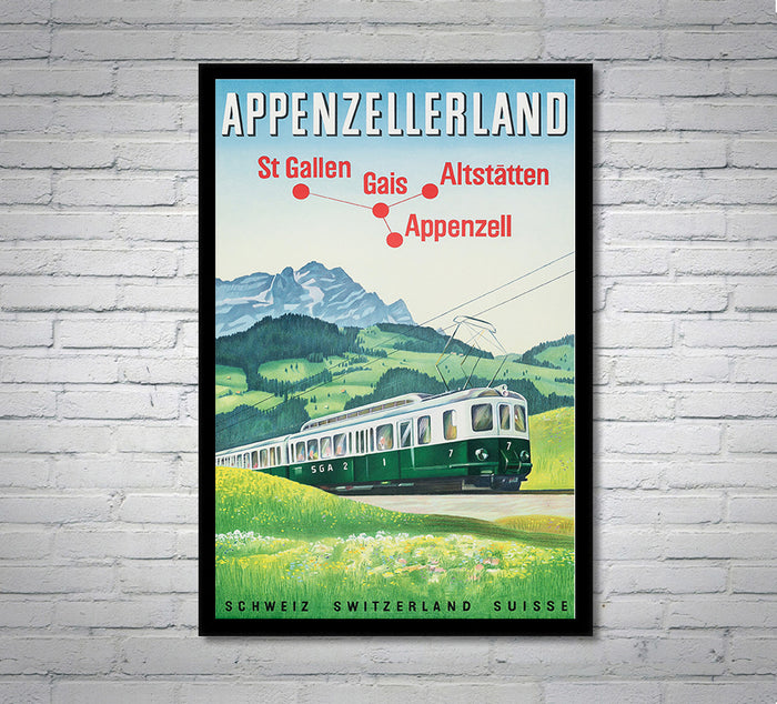 Appenzeller Land  - Switzerland Railcar - Vintage Travel Poster