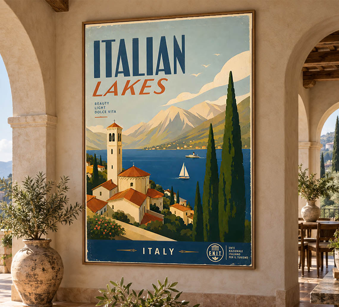 Italy - Italian Lakes - Vintage Tourism Travel Poster