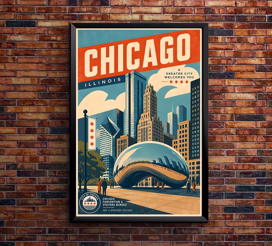 US - Chicago - Vintage Tourism Travel Poster
