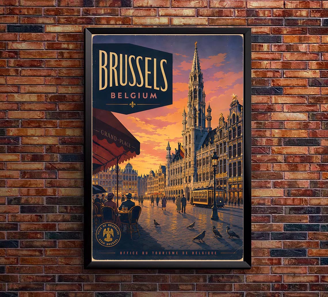 Belgium - Brussels - Vintage Tourism Travel Poster
