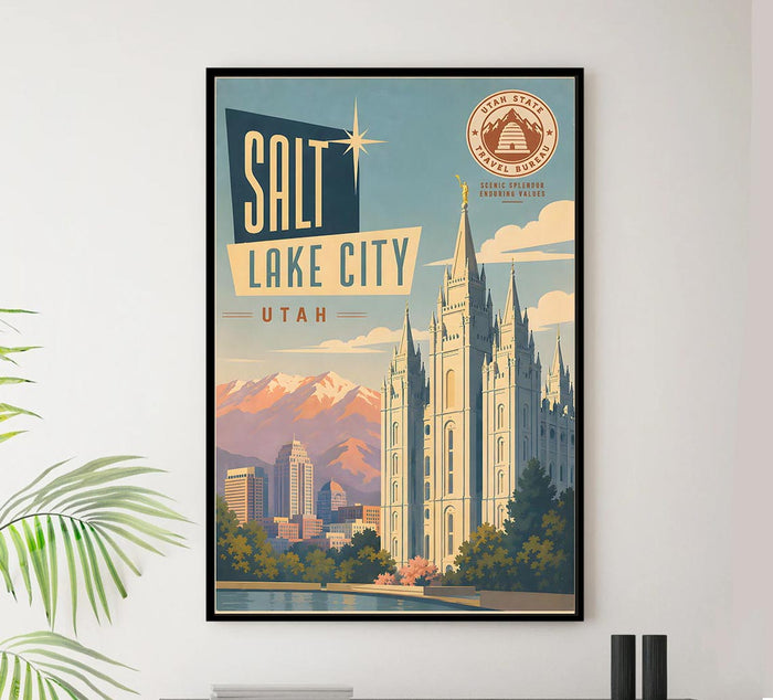 Utah - Salt Lake City - Vintage Tourism Travel Poster