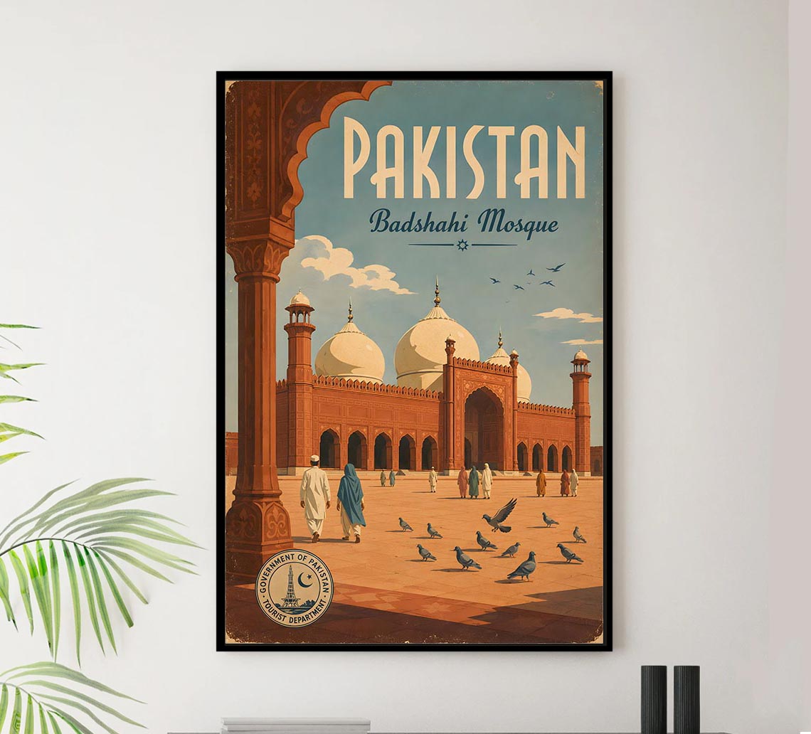 Badshahi Mosque - Pakistan - Vintage Tourism Travel Poster