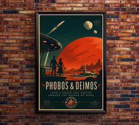 Mars - Phobos & Deimos - Vintage Tourism Travel Poster
