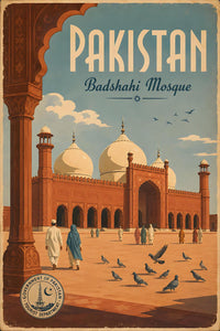 Badshahi Mosque - Pakistan - Vintage Tourism Travel Poster