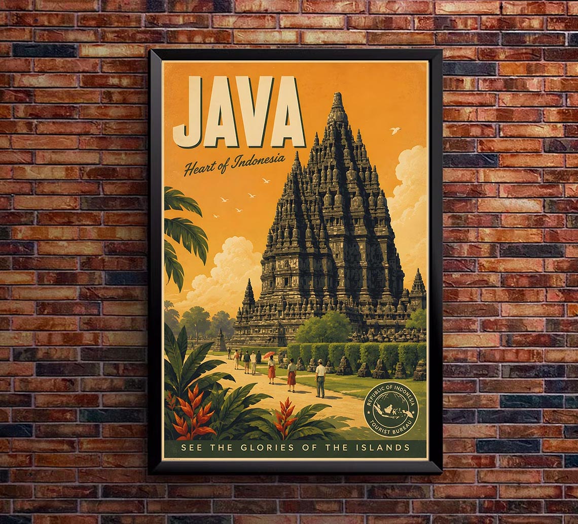 Indonesia - Java - Vintage Tourism Travel Poster