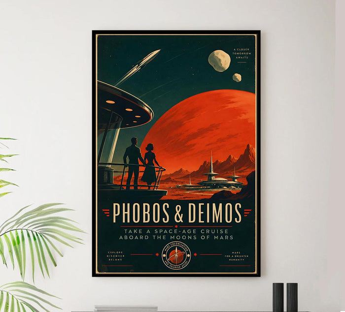 Mars - Phobos & Deimos - Vintage Tourism Travel Poster