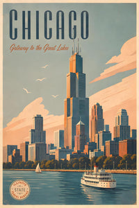 Illinois - Chicago - Vintage Tourism Travel Poster