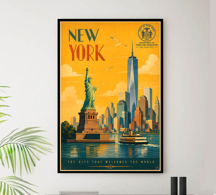 New York - Statue of Liberty - Tourism - v1 - Vintage Travel Poster