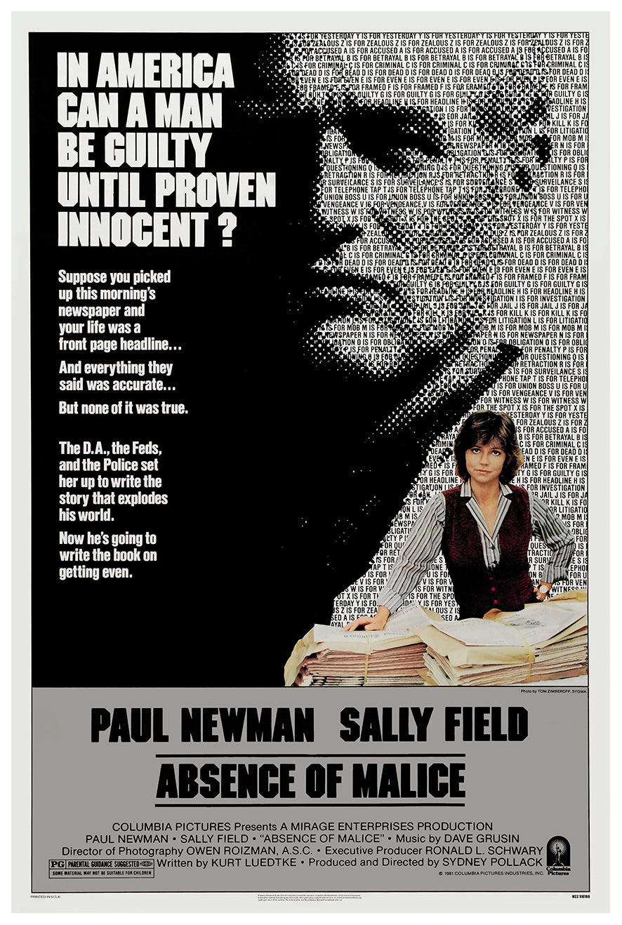 Absence of Malice 1981 - Paul Newman - US - Classic Movie Poster