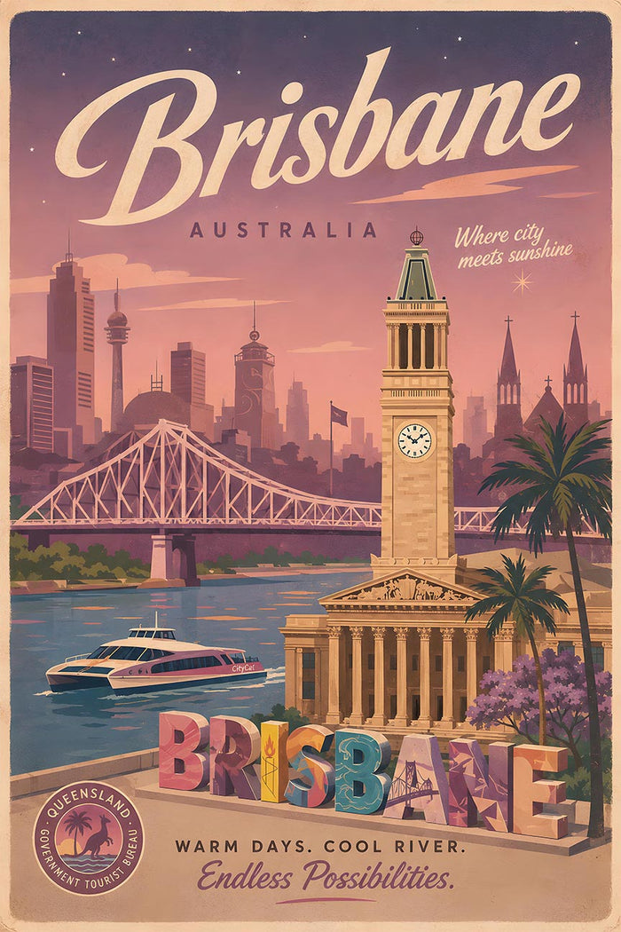 Australia - Brisbane - Vintage Tourism Travel Poster