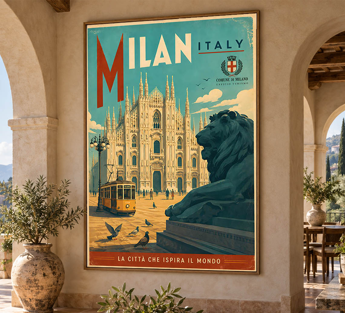 Italy - Milan - Vintage Tourism Travel Poster