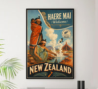 New Zealand - Haere Mai - Vintage Tourism Travel Poster