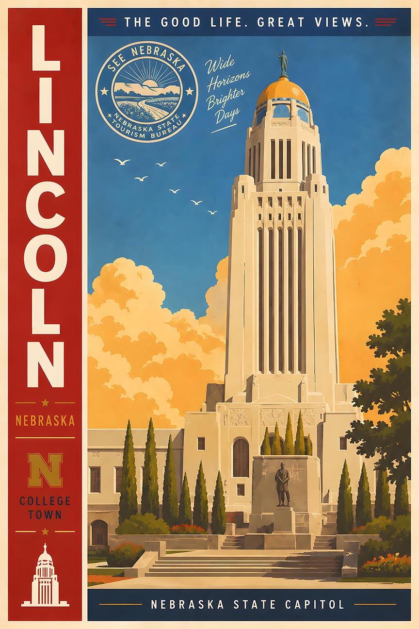 Nebraska - Lincoln - Vintage Tourism Travel Poster