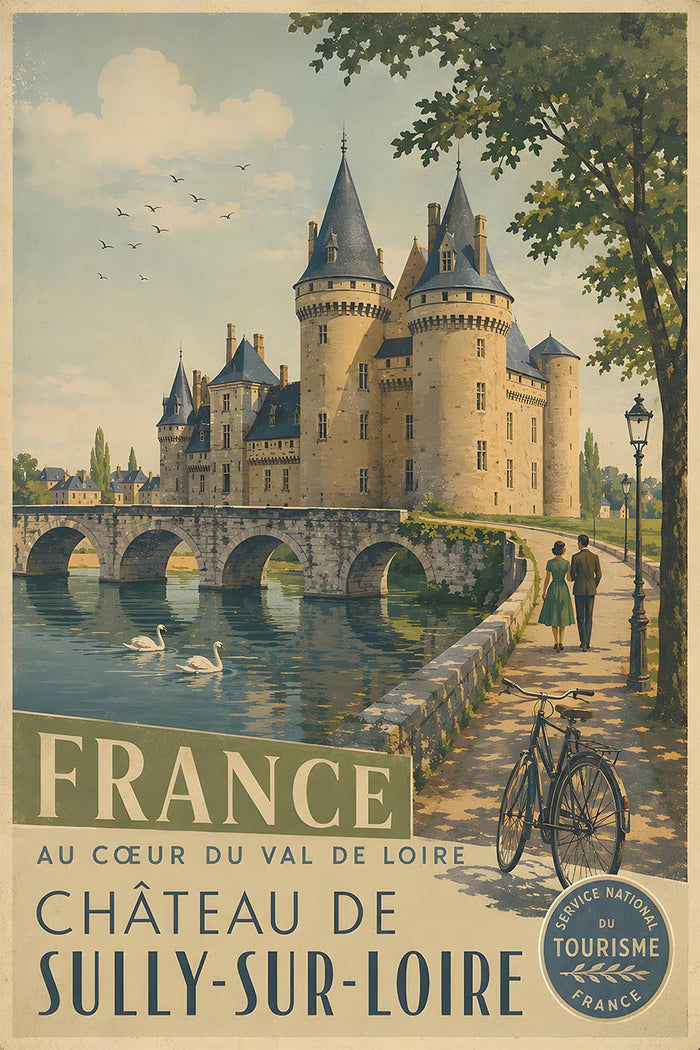 France - Chateau Sully Sur Loire - Vintage Tourism Travel Poster
