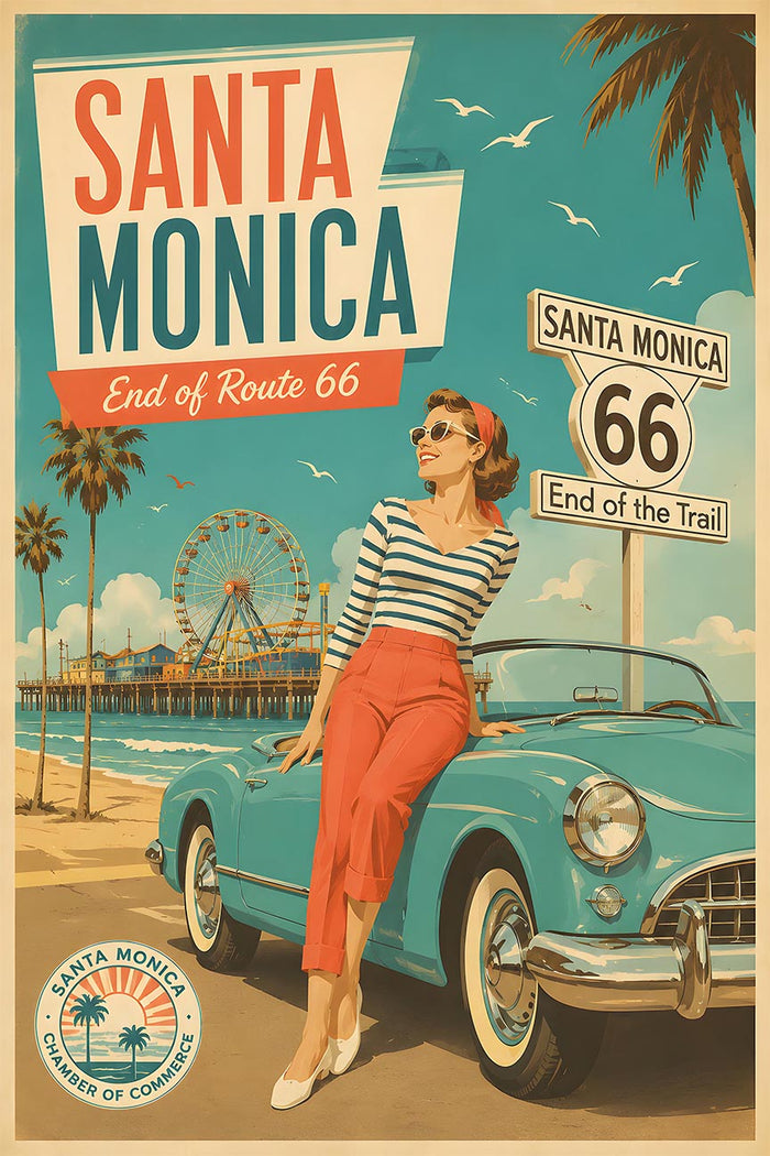 California - Santa Monica - Vintage Tourism Travel Poster