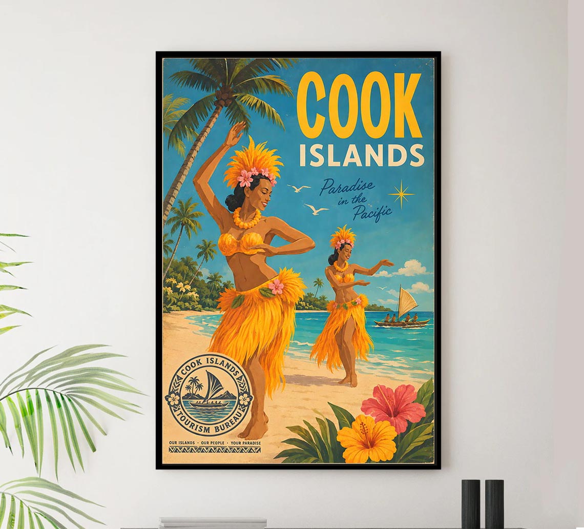 New Zealand - Cook Islands - Vintage Tourism Travel Poster