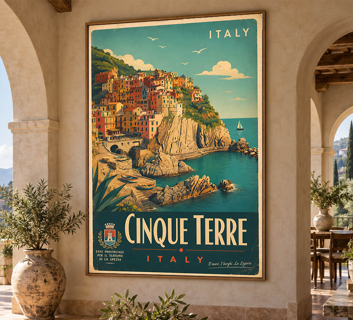 Italy - Cinque Terre - Vintage Tourism Travel Poster