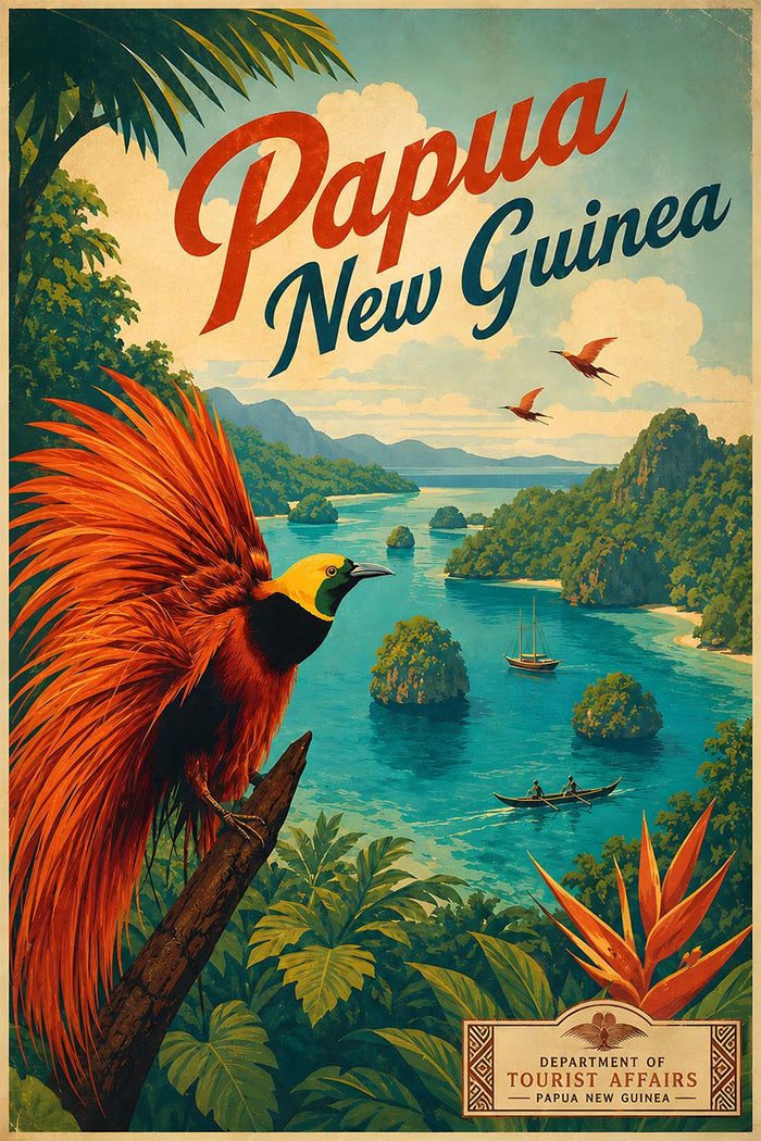 Papua - New Guinea - Vintage Tourism Travel Poster
