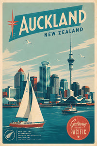New Zealand - Auckland 2 - Vintage Tourism Travel Poster