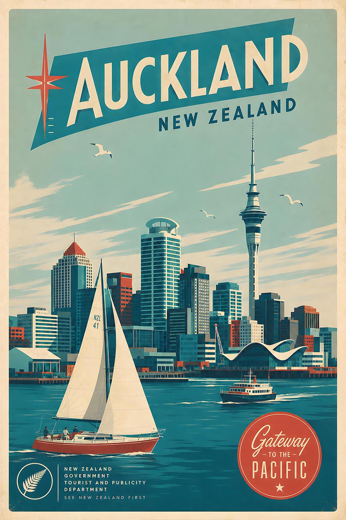 New Zealand - Auckland 2 - Vintage Tourism Travel Poster