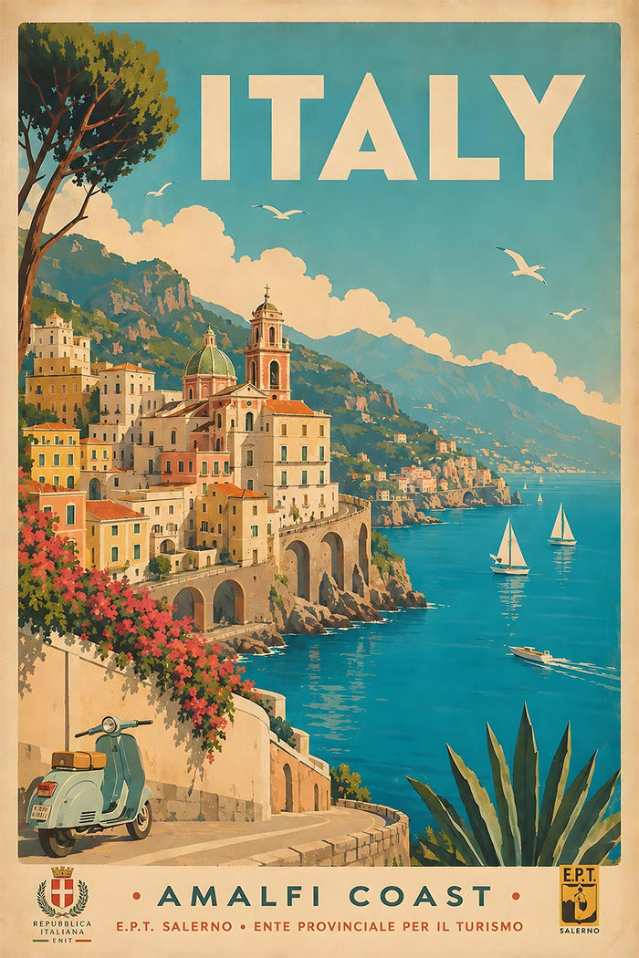 Italy - Amalfi Coast - Vintage Tourism Travel Poster