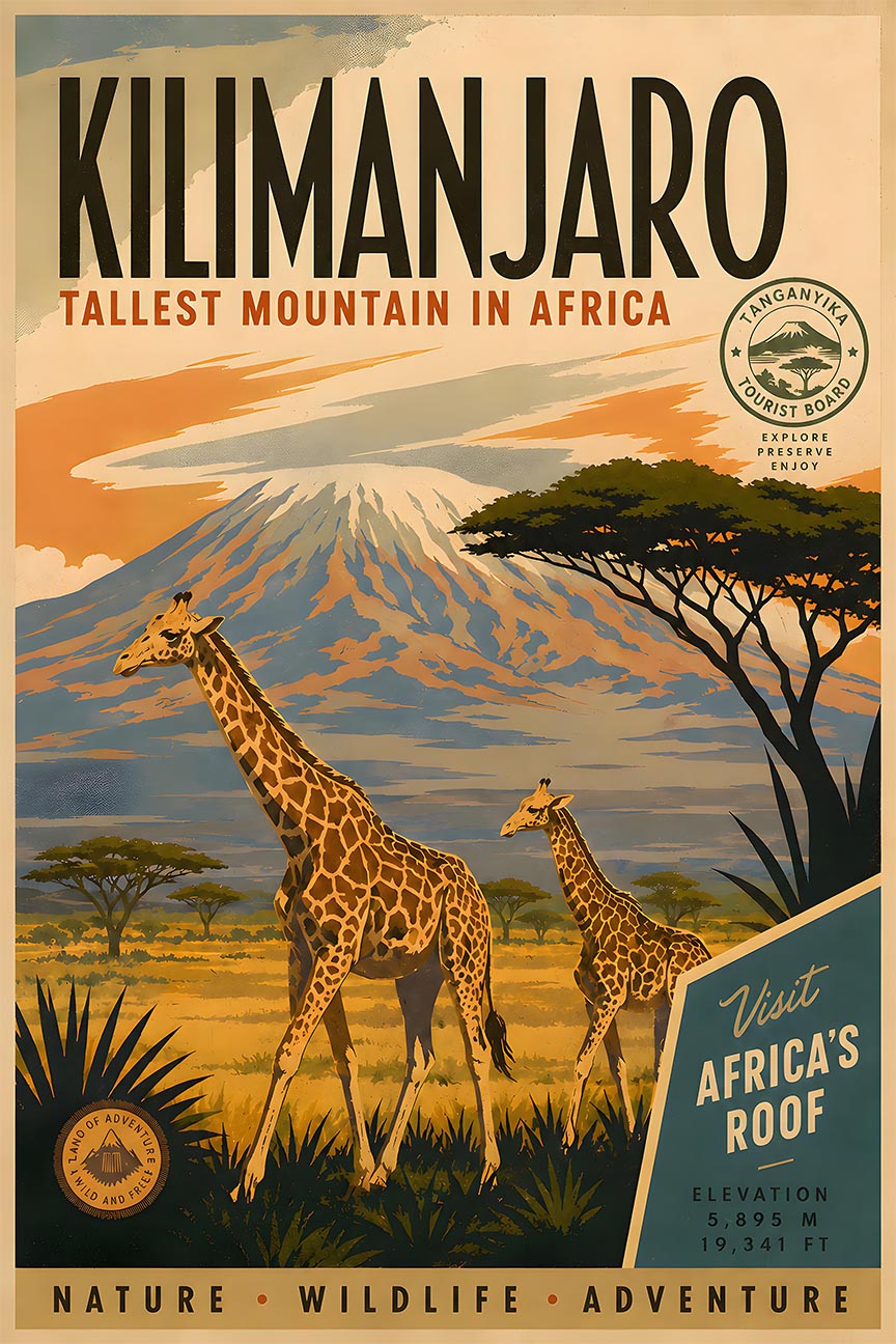 Tanzania - Kilimanjaro 2 - Vintage Tourism Travel Poster