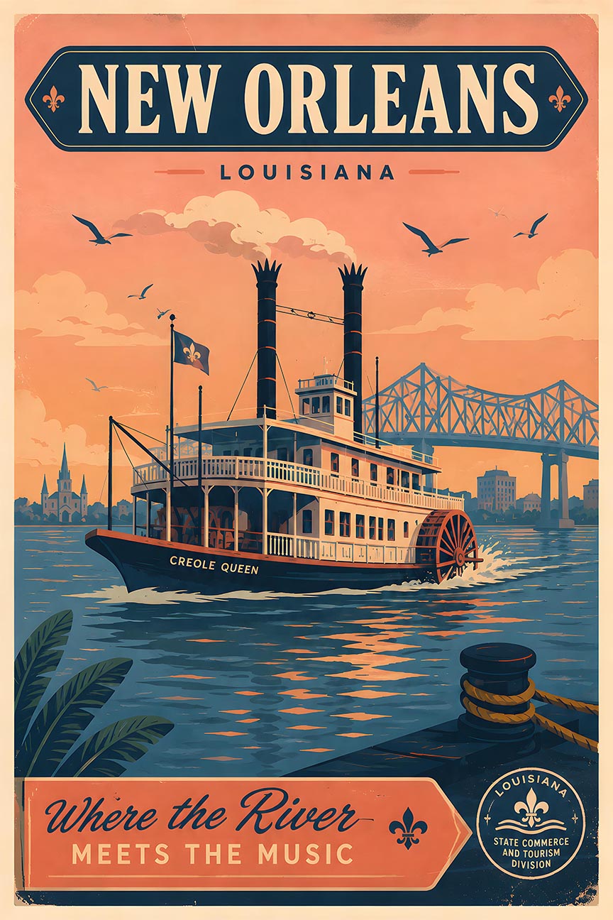 Louisiana - New Orleans v2 (2) - Vintage Tourism Travel Poster