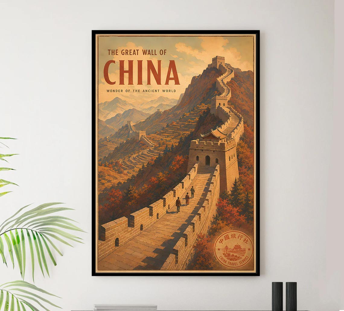 China - The Great Wall of China - Vintage Tourism Travel Poster