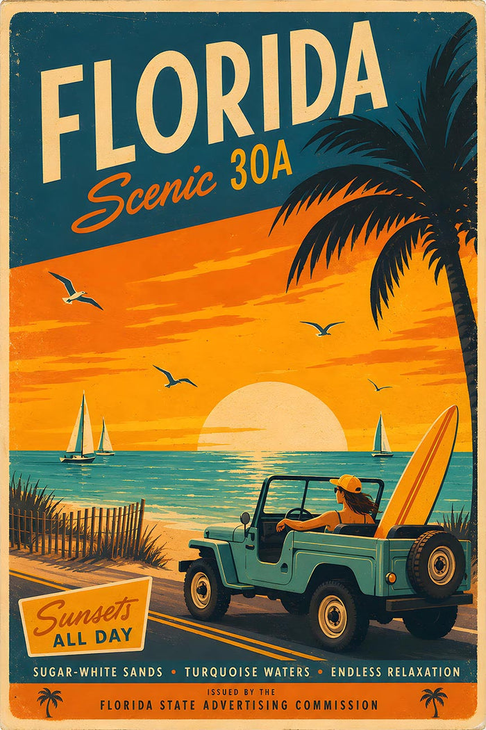 Florida - 30A - Vintage Tourism Travel Poster