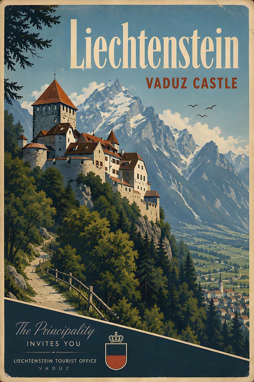France - Liechtenstein - Vintage Tourism Travel Poster