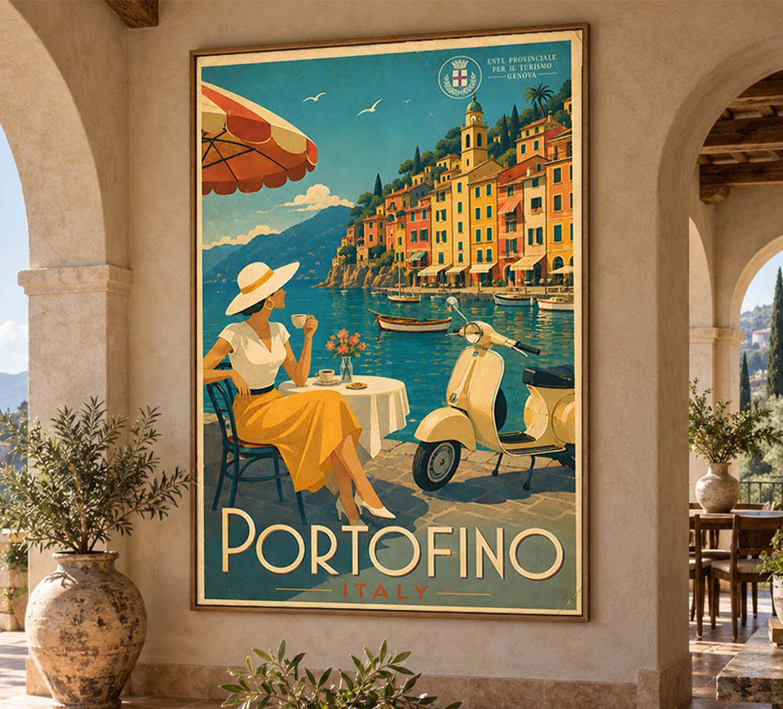 Italy - Portofino - Vintage Tourism Travel Poster