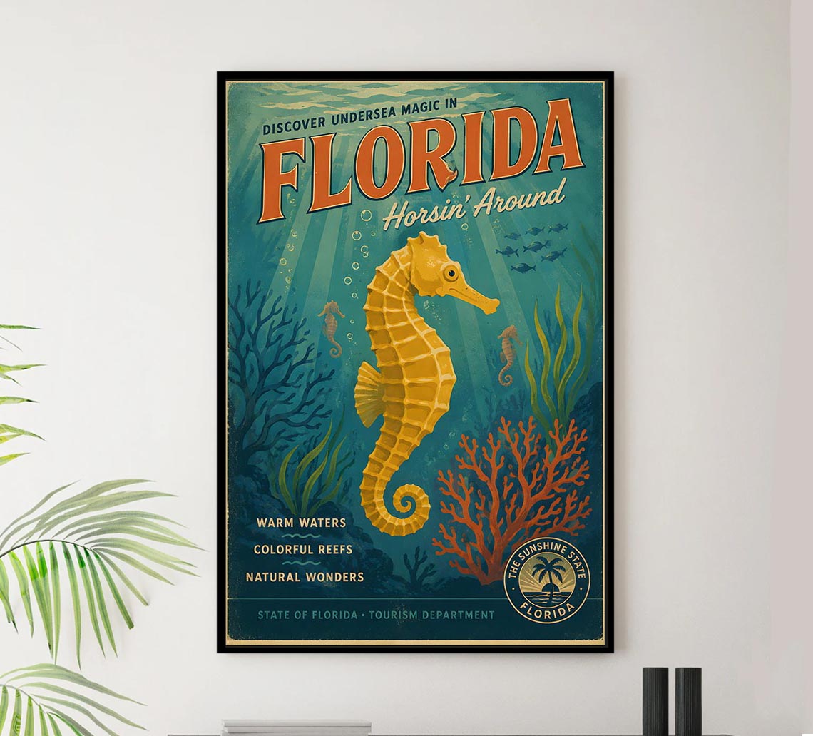 Florida - Horsina Round - Vintage Tourism Travel Poster