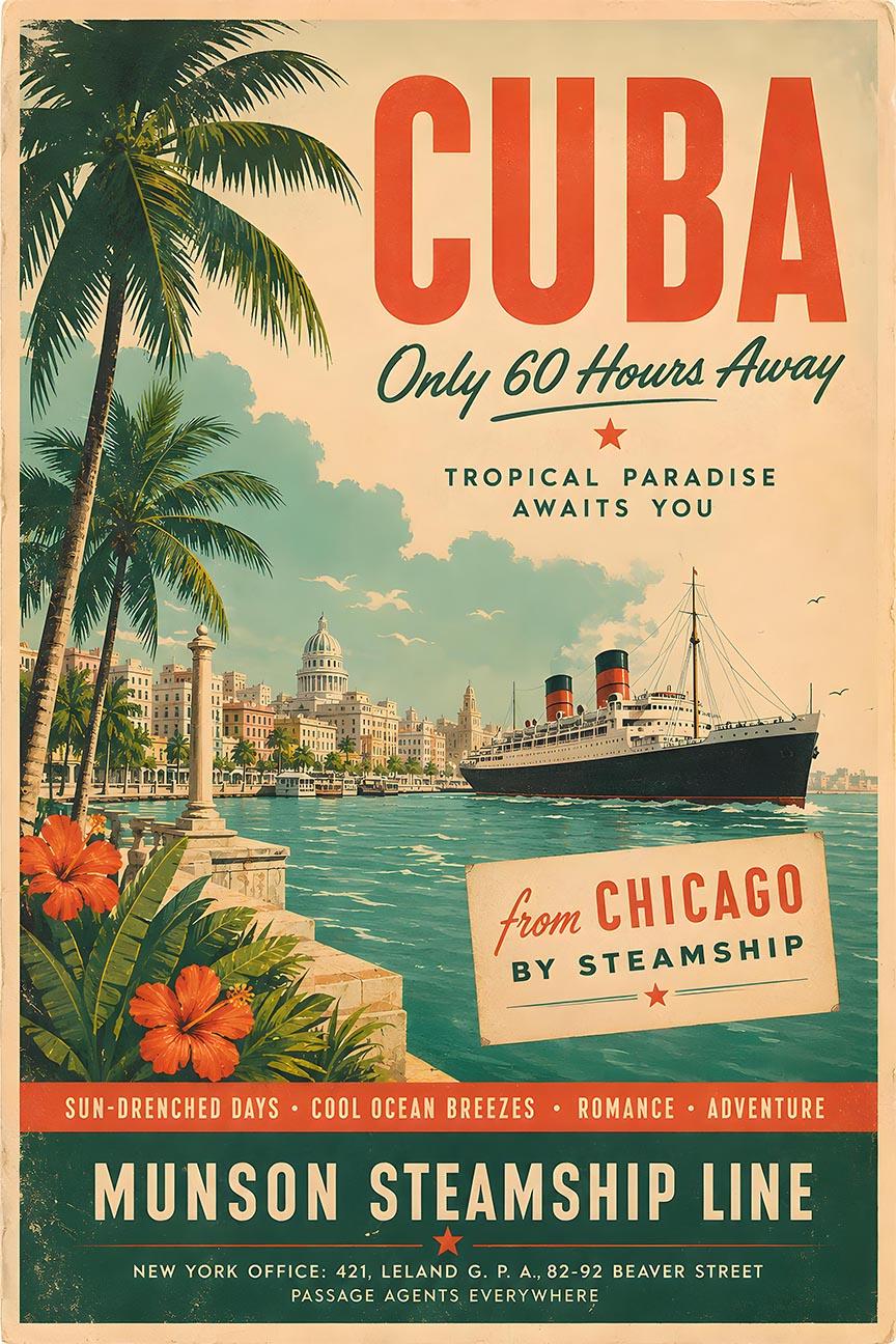 Cuba - Munson Steamship Line - New York - Vintage Tourism Travel Poster